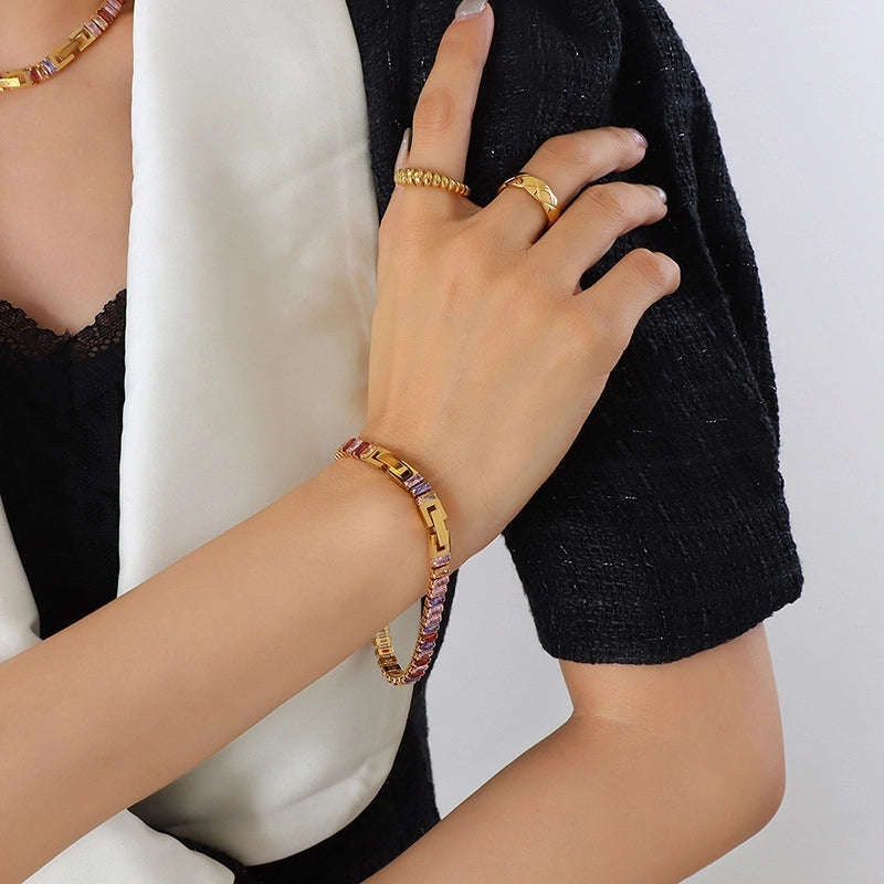 Geometric Titanium Steel Splicing Zircon Bracelets Necklace