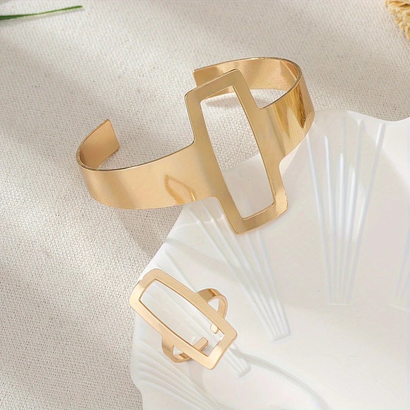 Adjustable Geometric Rectangle Bracelet and Ring Set