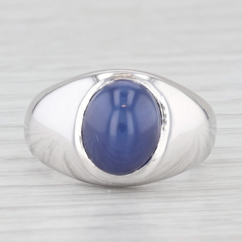 Lab Created Star Sapphire Ring 18k White Gold Size 5.5 Oval Cabochon Solitaire