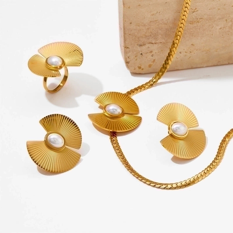 304 Stainless Steel 16K Gold Plated White Gold Plated Gold Plated Minimalist Classic Style Plating Sector Rings Earrings Necklace