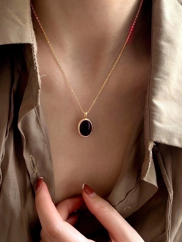 Elegant Solid Color Copper Inlay Rhinestones Pendant Necklace