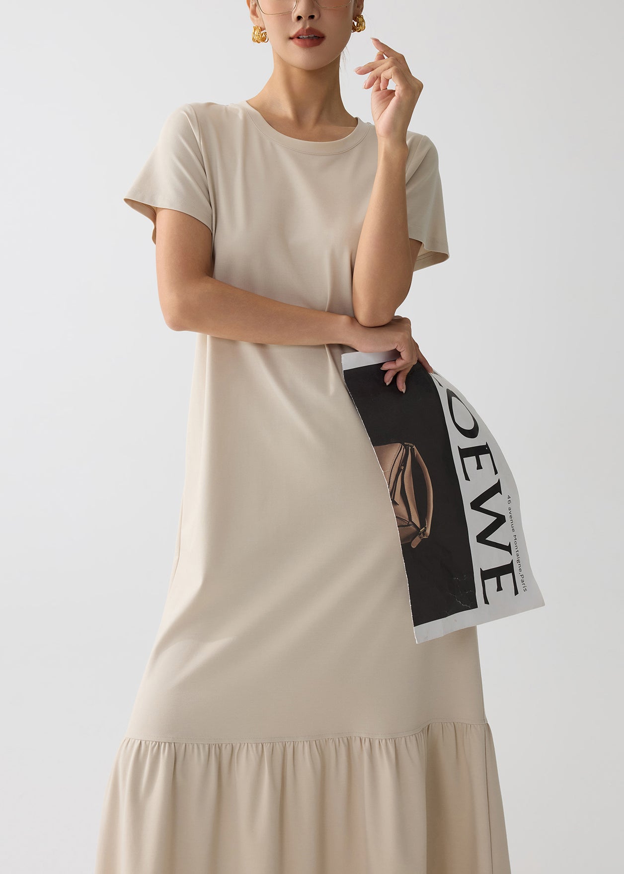 Women Apricot O-Neck Patchwork Cotton Holiday Dress Summer