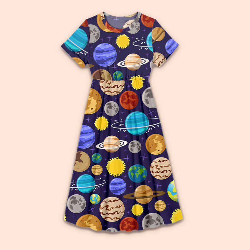 Travel The Universe Teacher Printed One Piece Dress