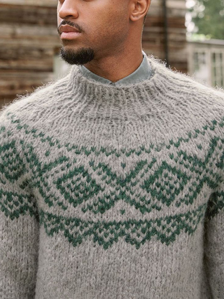 Vintage Warm Knitted Jacquard Iceland Crew Neck Sweater