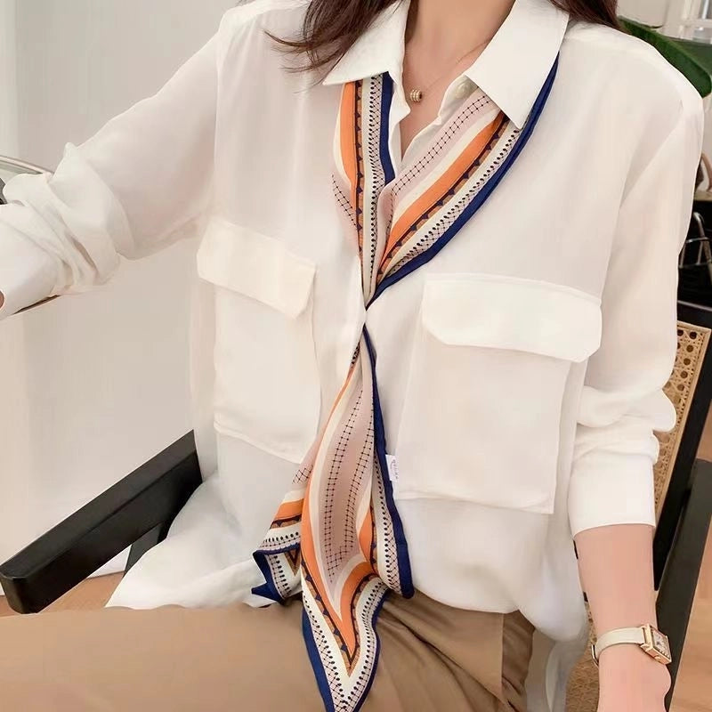 Women's Minimalist Color Block Polyester Printing Silk Scarf