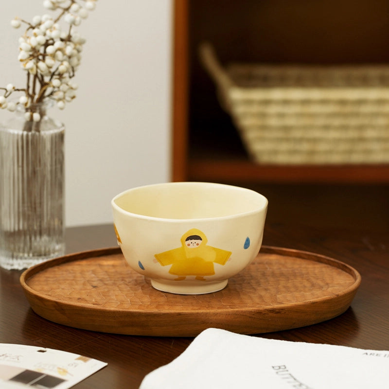 Vintage Girl's Dinner Plate Cute Plate Household Ceramic Plate Cartoon Plate Rice Bowl Small Bowl Mug With Lid