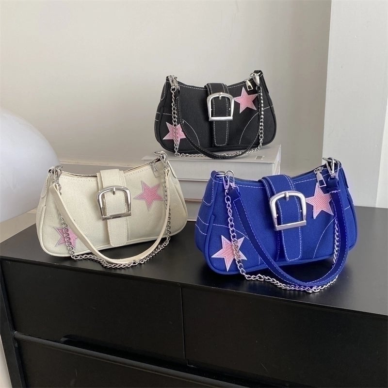 Women's Canvas Star Vintage Style Semicircle Buckle Shoulder Bag Crossbody Bag Underarm Bag