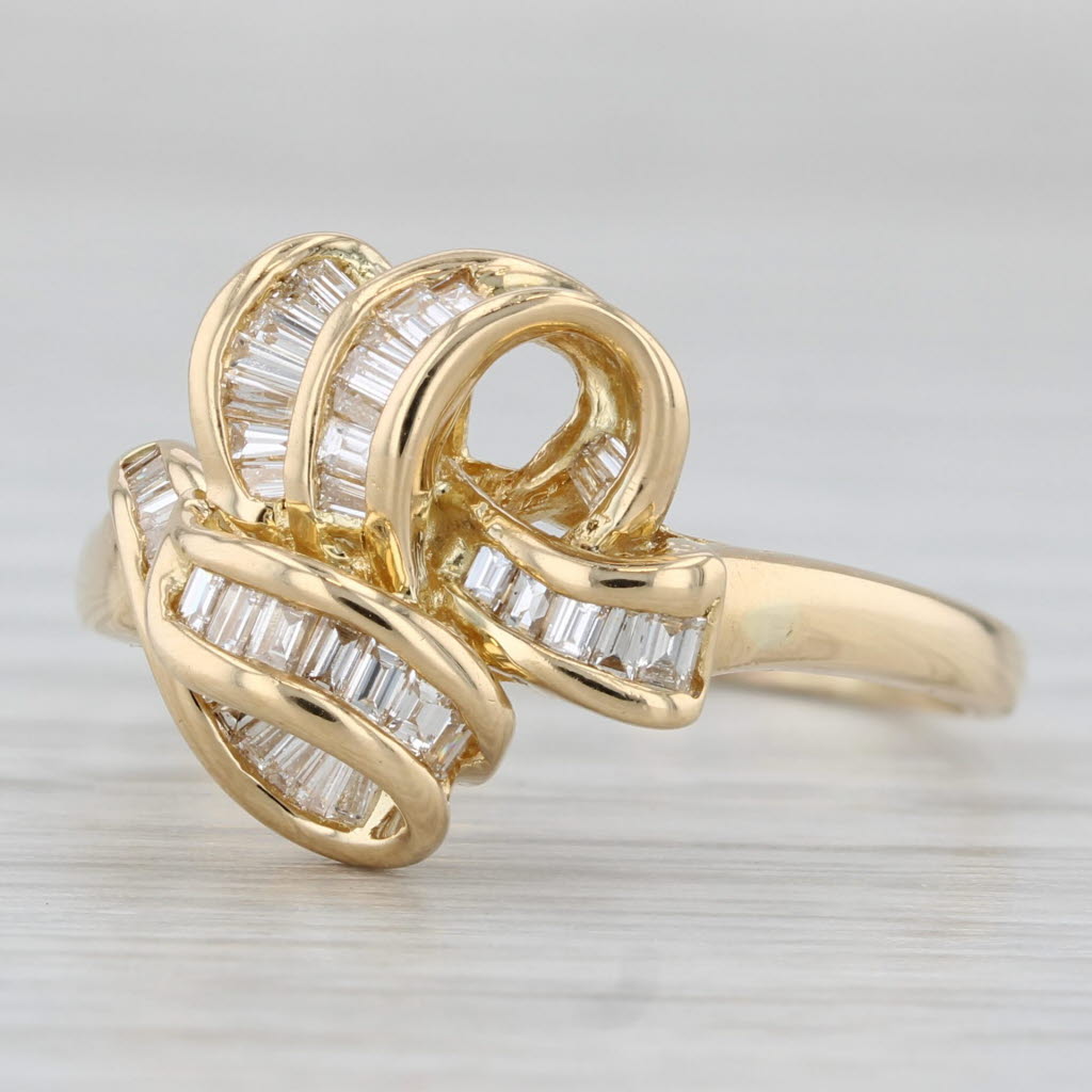 0.35ctw Baguette Diamond Knot Bow Ring 18k Yellow Gold Size 10.25