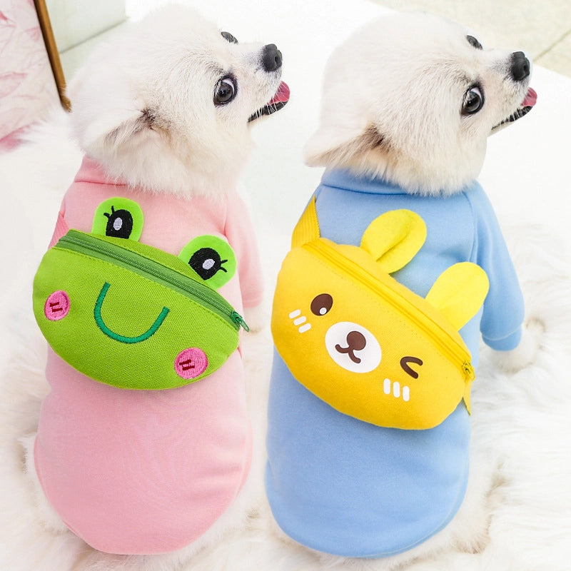 Autumn/winter Cute Dog Cat Crossbody Zipper Warm Clothes Pet Supplies Yellow Bear Frog Bear French Bulldog Clothes
