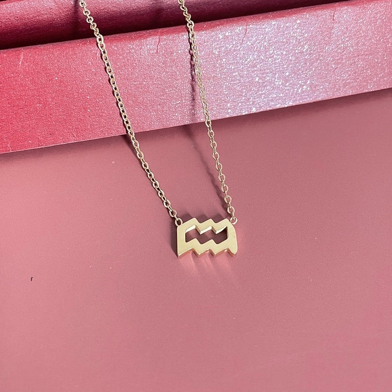 Simple Fashion Twelve Constellation Stainless Steel Geometric Necklace