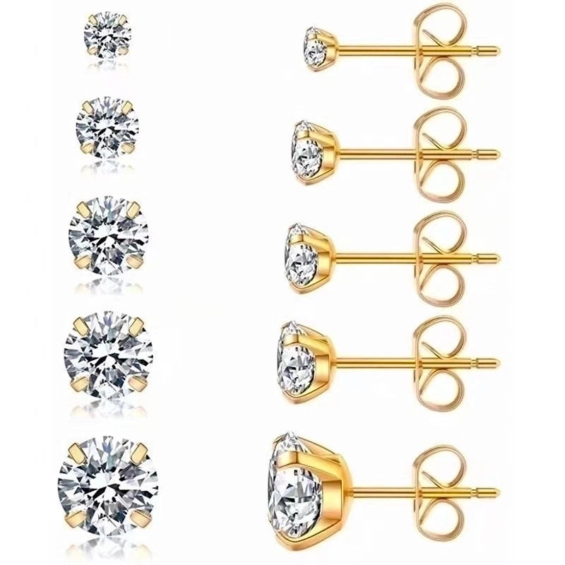 1 Set 1 Pair Minimalist Classic Style Round Plating Inlay Stainless Steel Zircon 18k Gold Plated Ear Studs