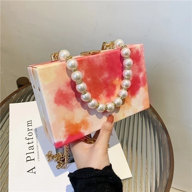 Women's Small Pu Leather Color Block Streetwear Lock Clasp Box Bag