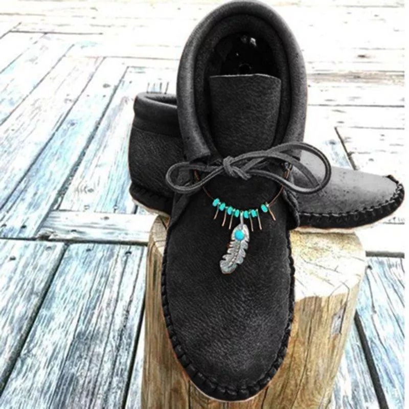 WOMEN COWHIDE LEATHER FLAT HEEL BOOTS