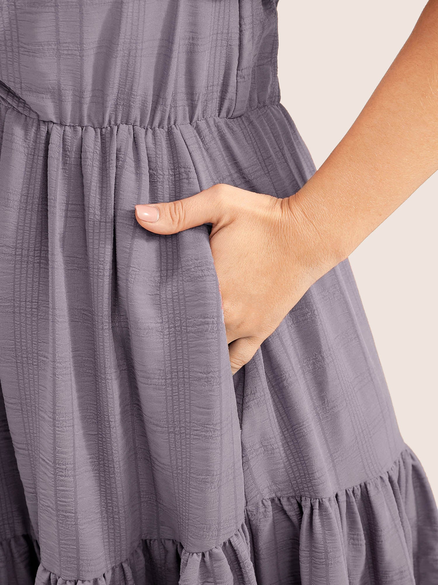 Plain Ruched Drawstring Pocket Ruffle Tiered Dress