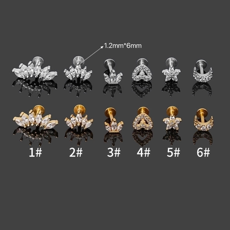 1 Piece Lip Rings Minimalist Classic Style Heart Shape Crown 316L Stainless Steel  Plating Inlay Zircon K Gold Plated Lip Rings Ear Cartilage Rings & Studs