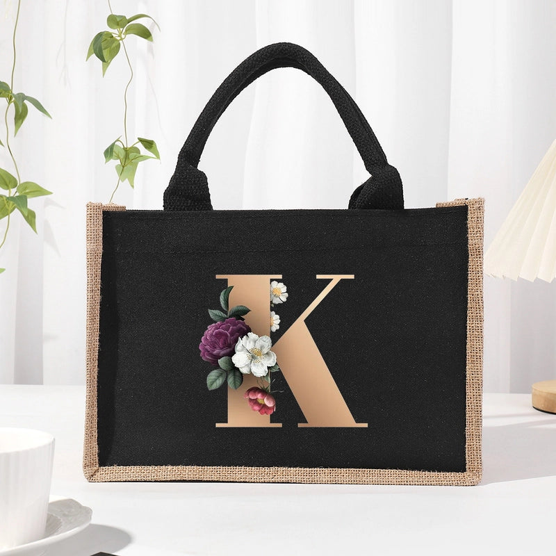 Women's Medium Canvas Letter Basic Classic Style Open Shopping Bags