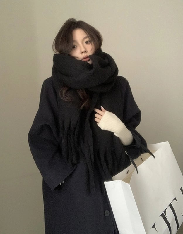 Plaid Tassel Mohair Scarf Women's Spring Students Travel Fashionable Sticker Casual Scarf