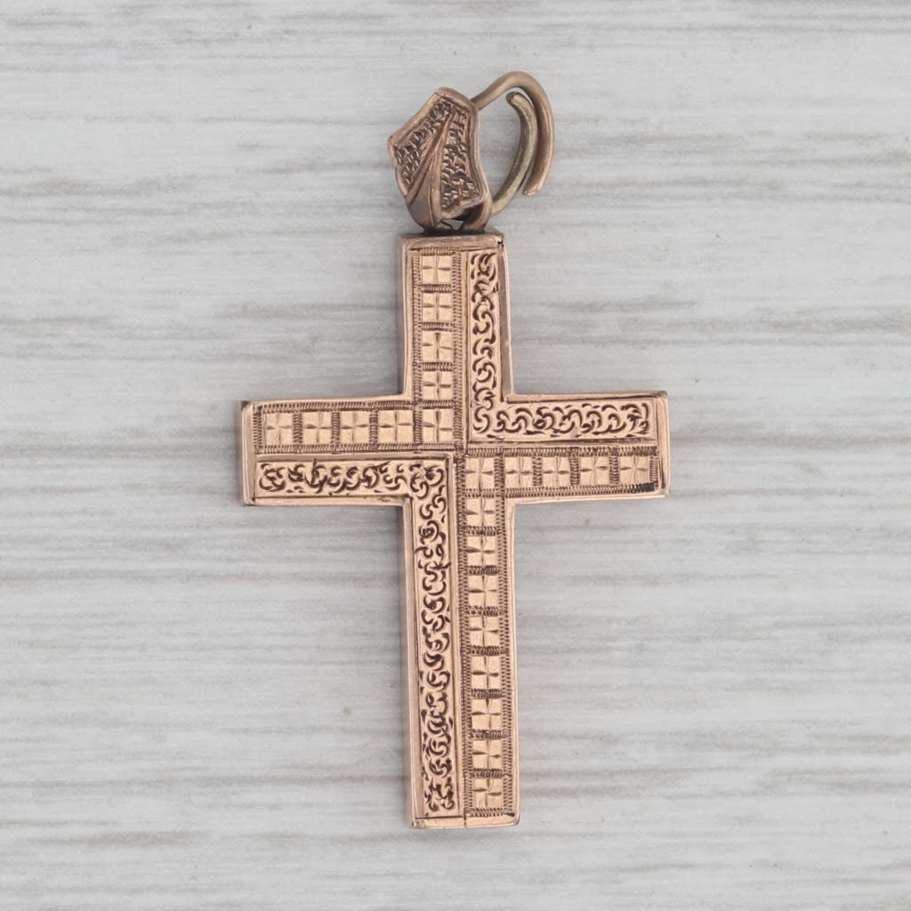 Victorian Antique Ornate Cross Pendant Gold Filled Reversible