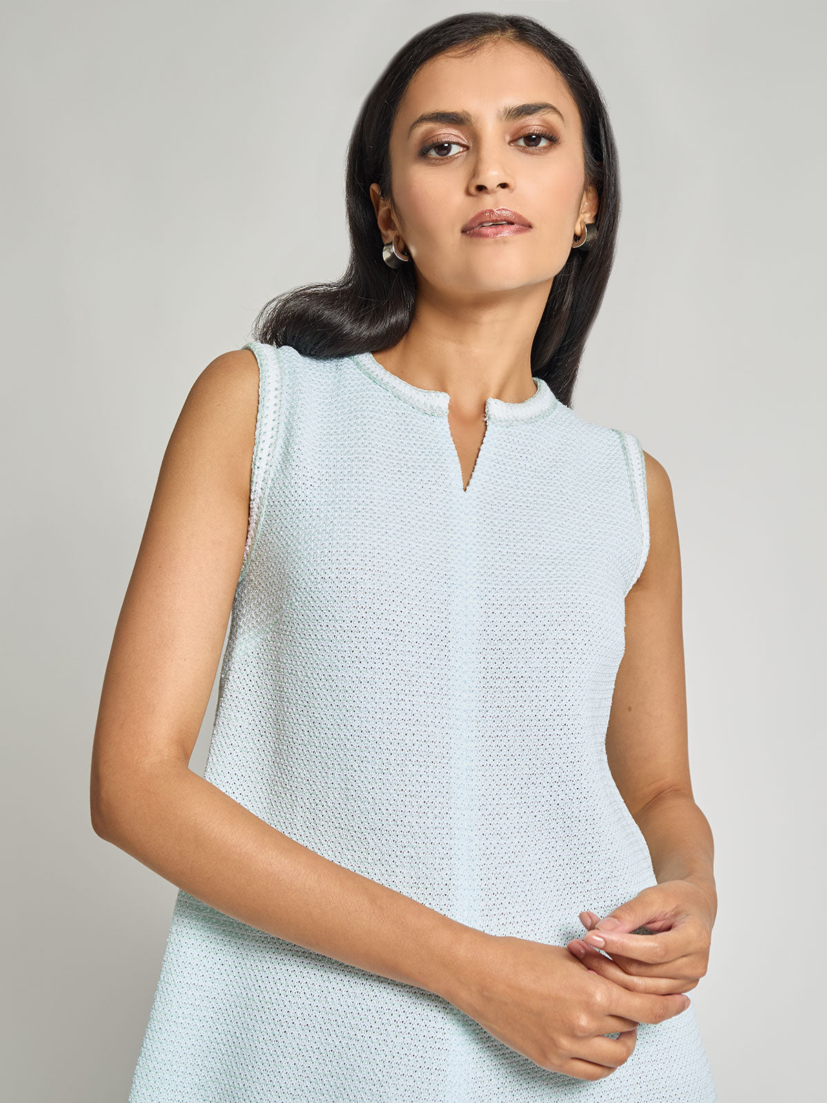 Crochet Trim Tweed Knit A-Line Dress - Modern Fit
