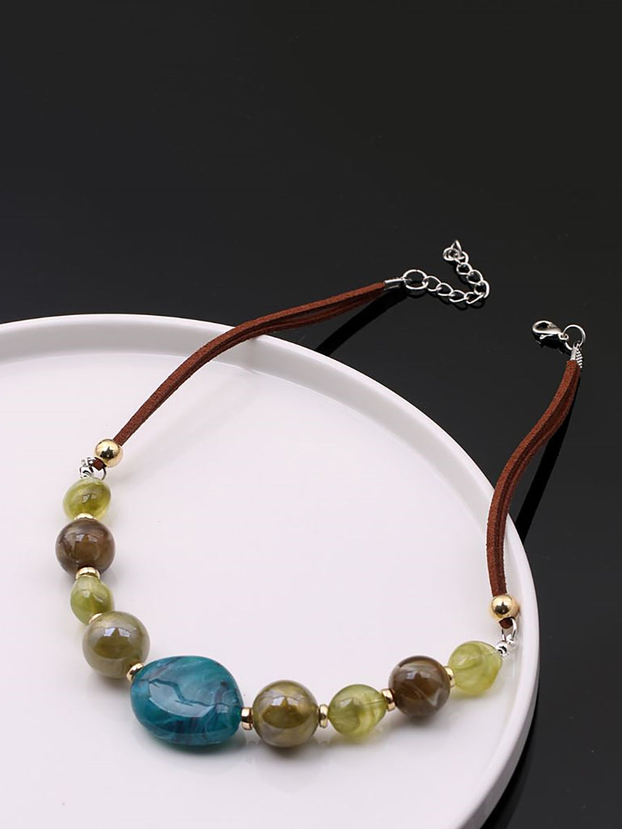 Women Vintage Colorful Stone Pendant Necklace