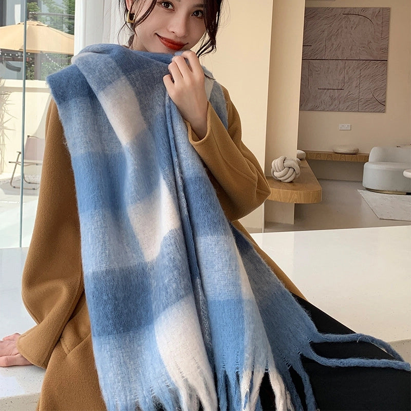 Popular Spring And Winter AC Scarf Warm Thickened Color Plaid Scarf Scarf Shawl Fashionable Western Style Outer Wear