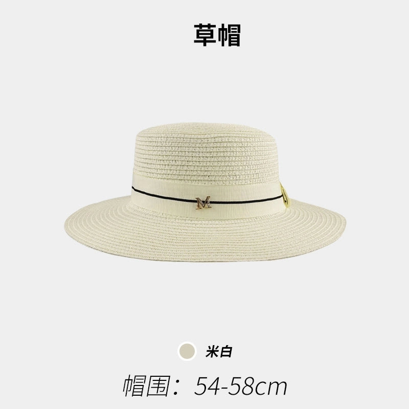 Women's Vacation Color Block Flat Eaves Straw Hat