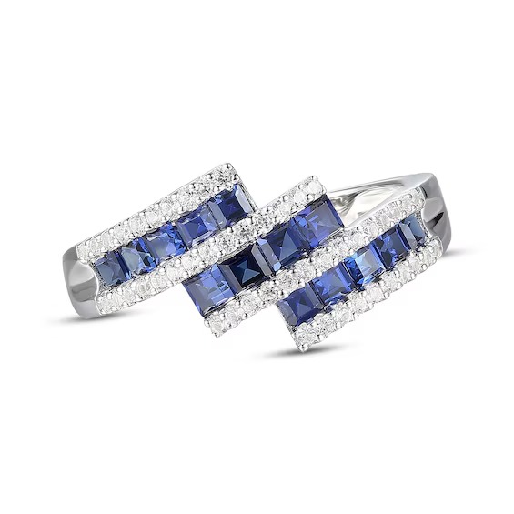 Now + Forever Men's Diamond & Sapphire Wedding Band 1/5 ct tw Square-cut 10K White Gold