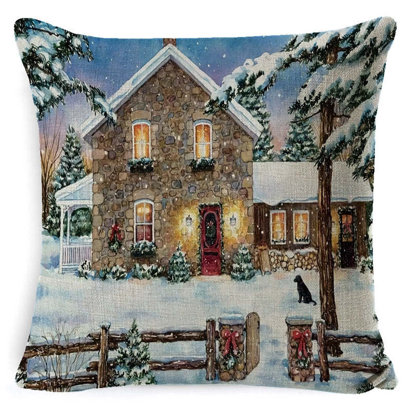 Retro Christmas Tree Santa Claus Christmas Socks Linen Pillow Cases