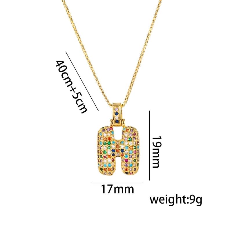 Titanium Steel 18K Gold Plated Minimalist Inlay Letter Zircon Pendant Necklace