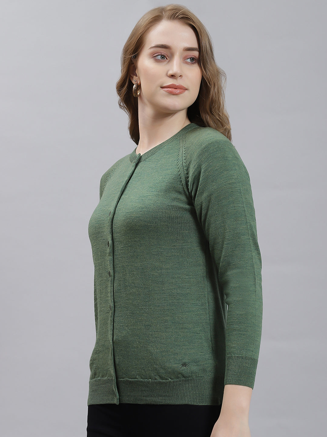 Women Green Solid Cardigan