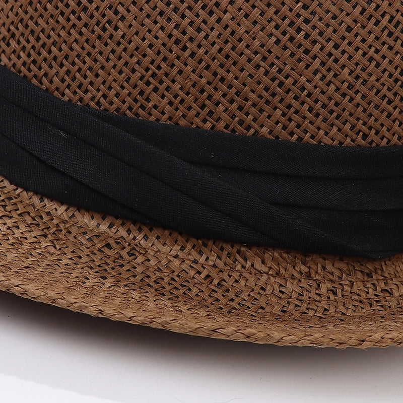 New Summer Men's Fashion Cool Breathable Straw Hat Outdoor Travel Black Belt Style Gift Hat