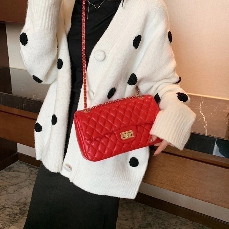 Women's Pu Leather Solid Color Classic Style Square Lock Clasp Crossbody Bag