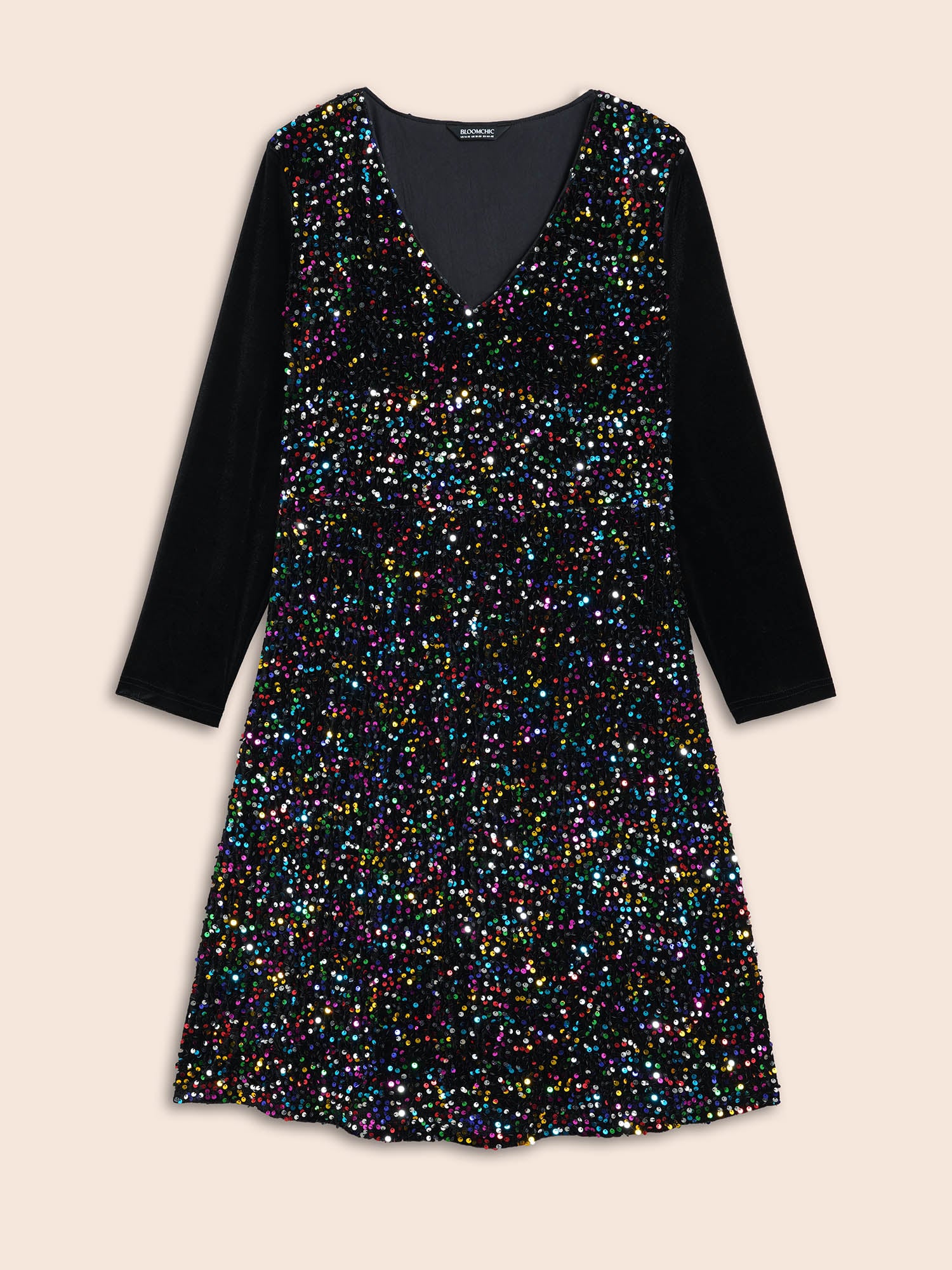 V Neck Sequin Patchwork Dress