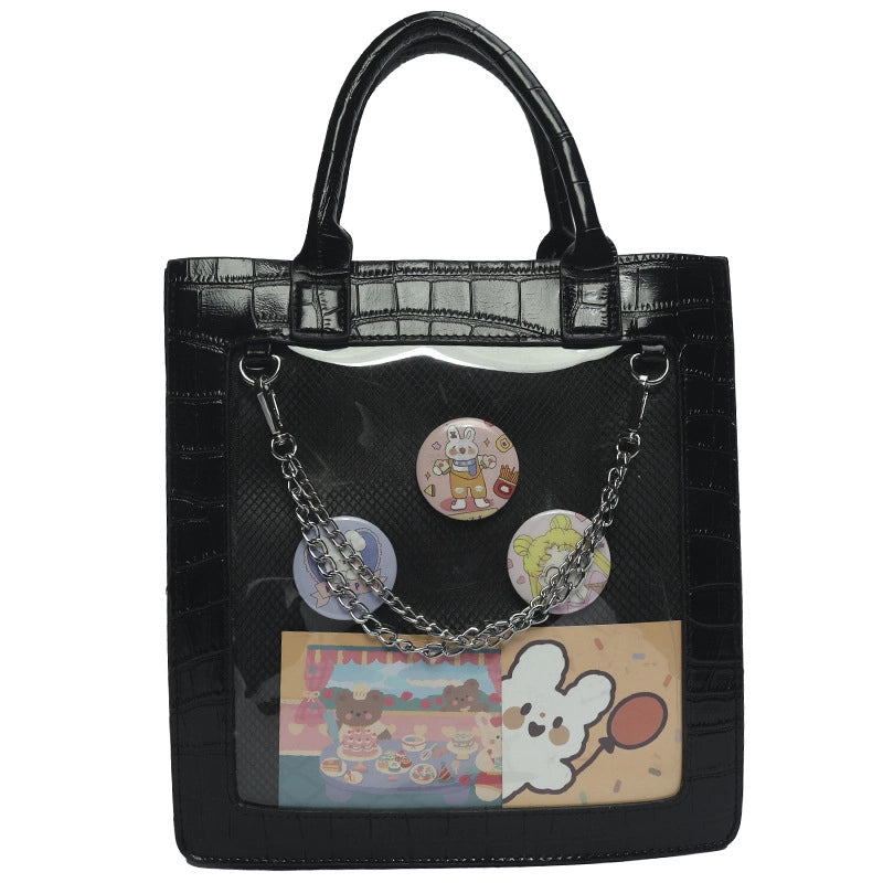 Women's Medium Pu Leather Cartoon Cute Square Zipper Shoulder Bag Handbag Crossbody Bag