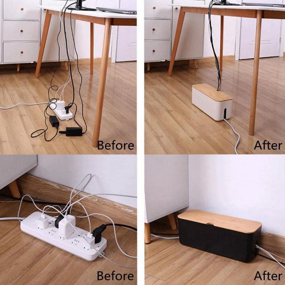 Cord Tidy Bamboo Cable Organiser Box