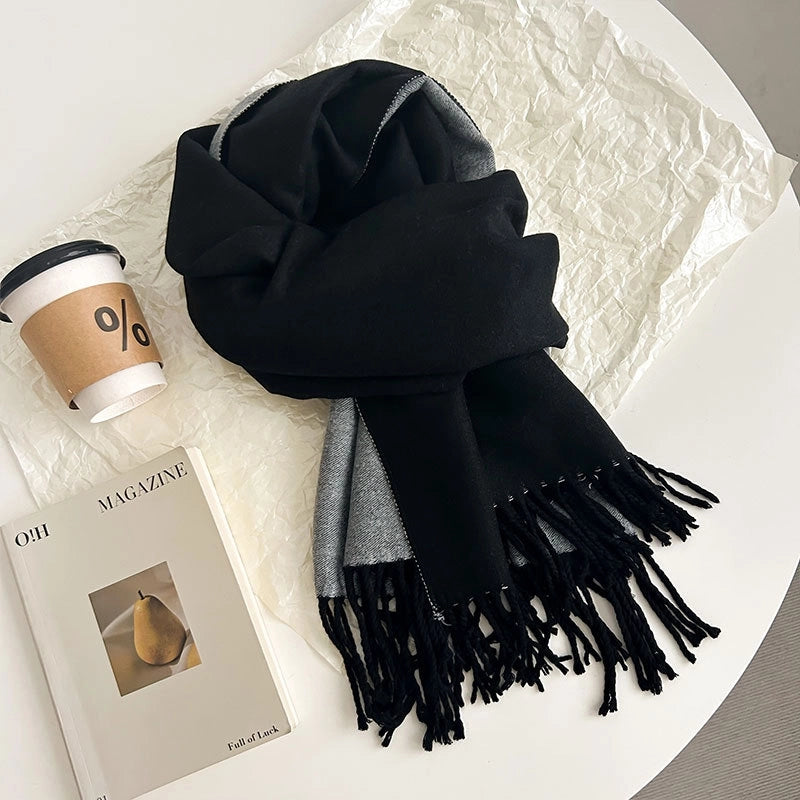 Women's Elegant Minimalist Color Block Imitation Dehaired Angora Tassel Scarf