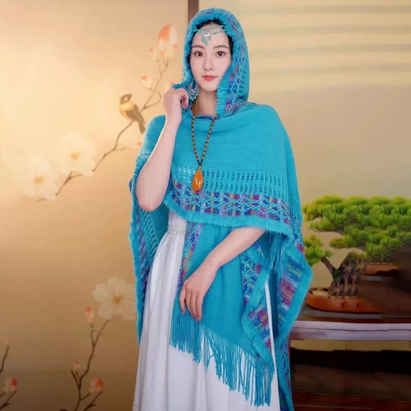Women's Vintage Style Plaid Solid Color Imitation Cashmere Tassel Shawl