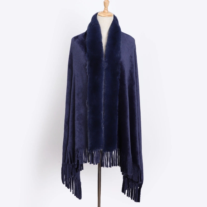 Winter New Double-sided  Rex Rabbit Fur Collar Tassel Large Shawl Fur Scarf