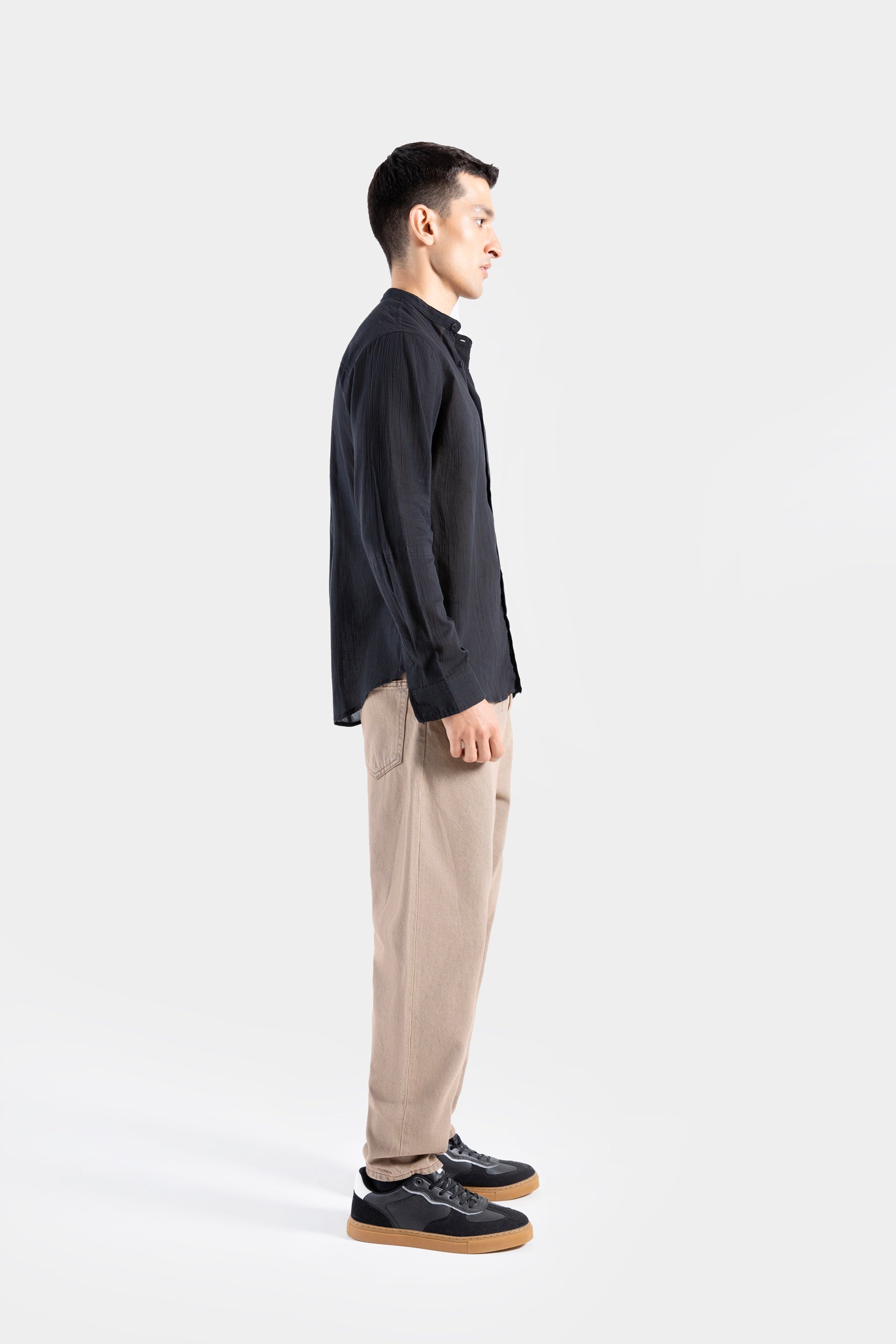 Creased Effect Mandarin Collar Shirt