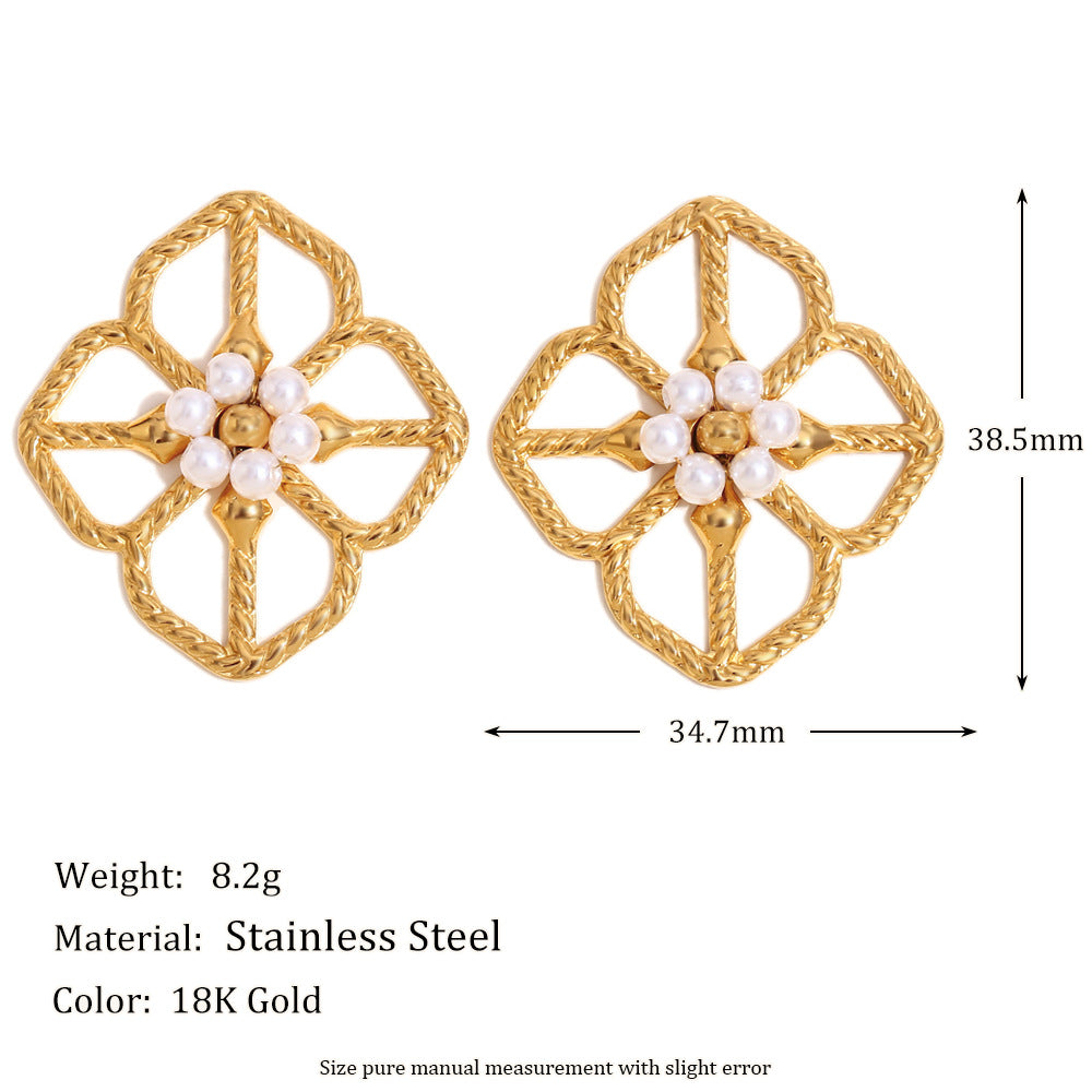 Niche Colorful Flower Hoop Earrings Stainless Steel 18K Gold Plated French Malachite Earrings