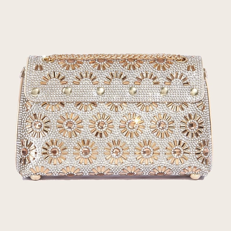 Silver Gold Black Pu Leather Flower Square Evening Bags