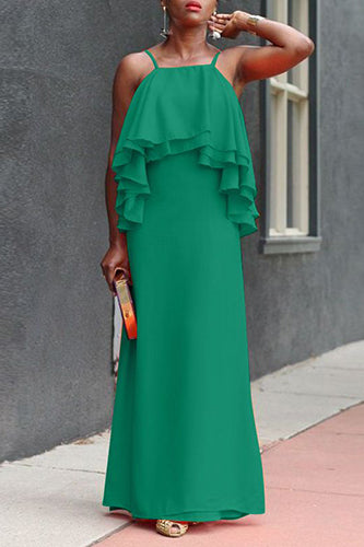 Casual Straps Sleeveless Ruffled Sundress Backless Maxi Dress