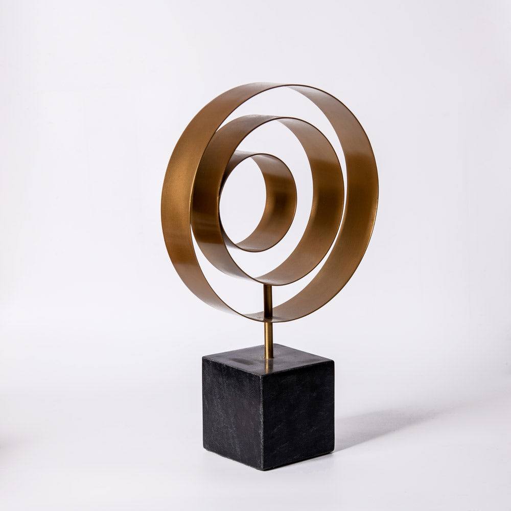 Swirl Metallic Sculpture with Marble Base - Black Gold