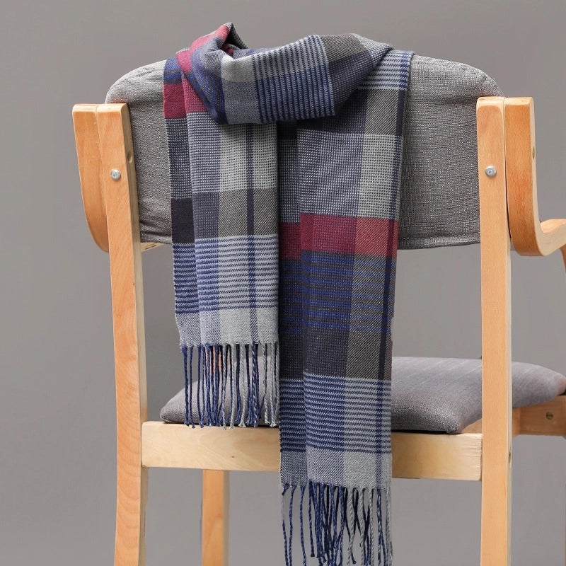 Autumn And Winter Men's Plaid Scarf British Plaid Cashmere Tassel Couple Parent-child Men's Scarf