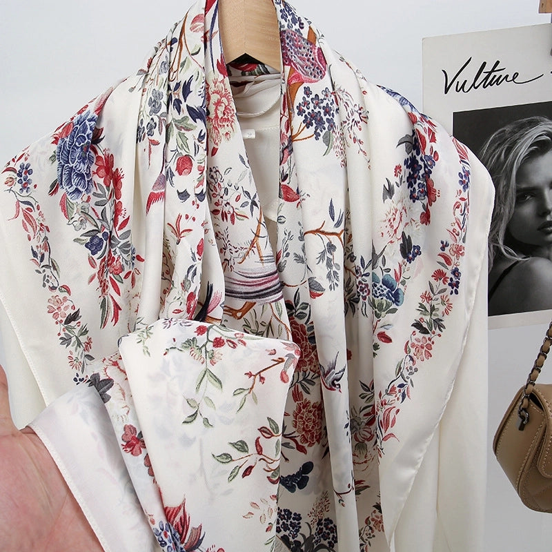 Women's Minimalist Classic Style Flower Cloud Brocade Printing Silk Scarf