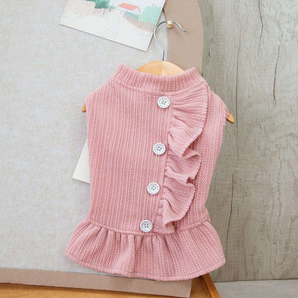 Buttoned Ruffled Knitted Dog Cat Dress