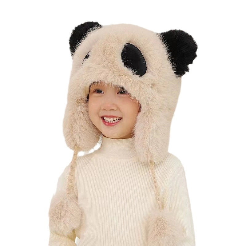New Children's Hat Winter Fleece-lined Warm Lei Feng Hat Parent-child Outdoor Children's Cute Panda Plush Ear Protection