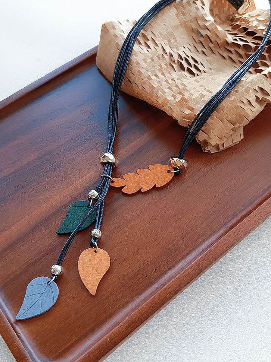 Women Artsy Wood Leaf Necklace