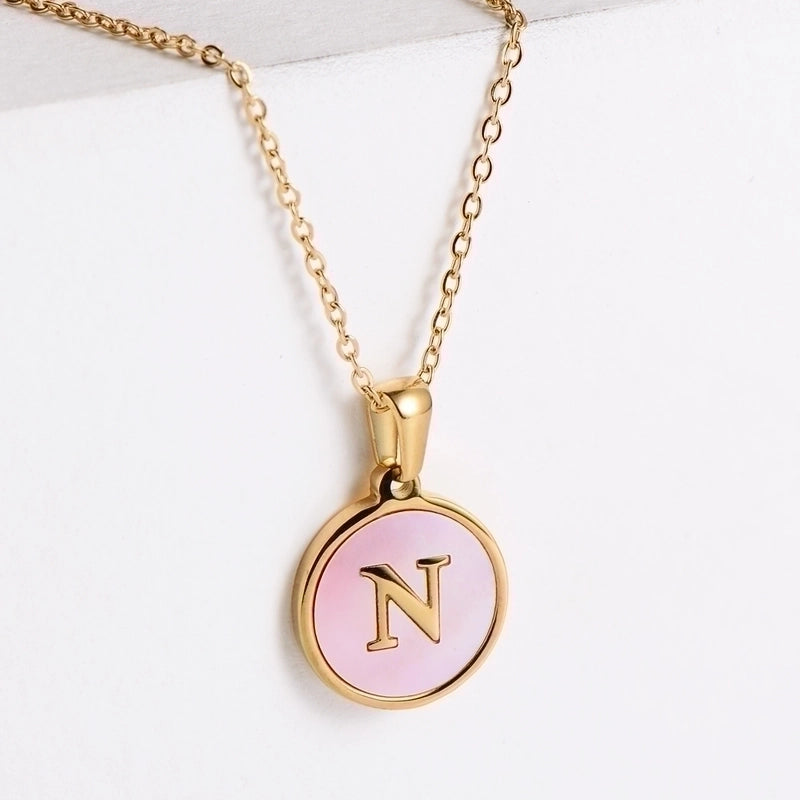 304 Stainless Steel 18K Gold Plated Fashion Plating Letter Shell Pendant Necklace