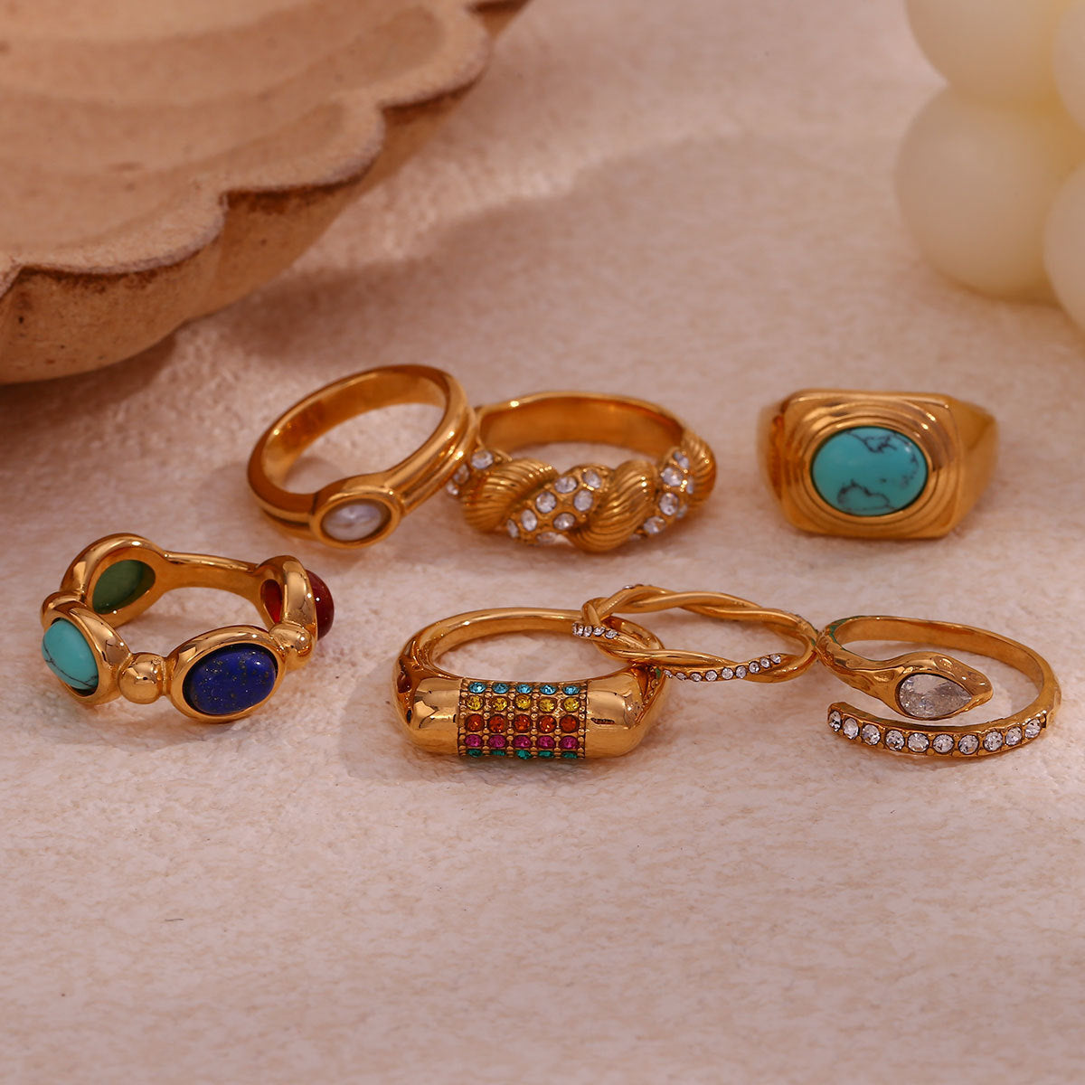 Women Fashion Circle Geometric Stainless Steel 18K Gold Plated Rings